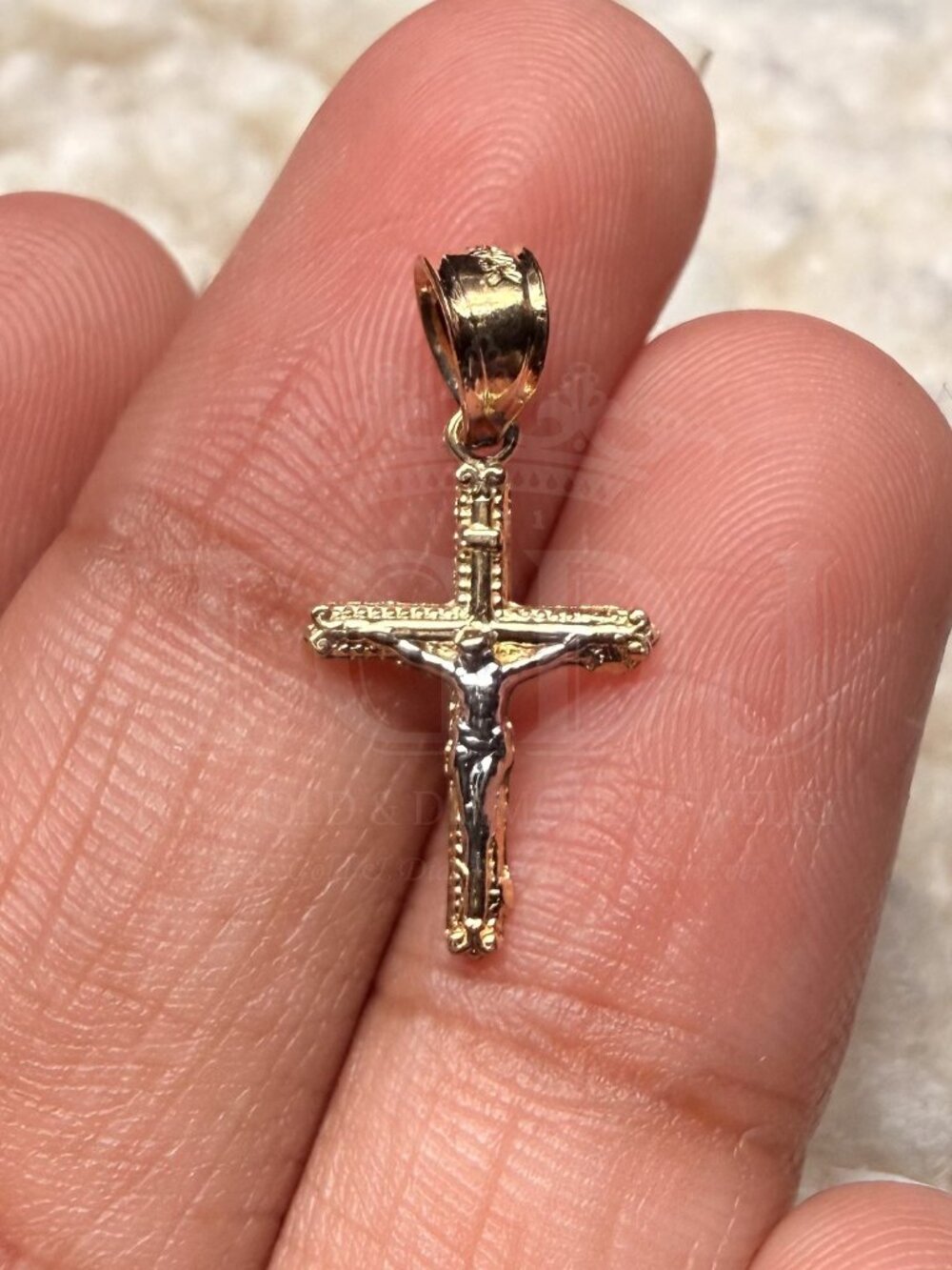 14K Two Tone Gold Tiny Crucufix Pendant